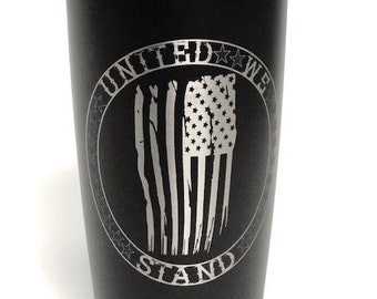 United We Stand -  Stainless Steel mug,fun tumbler laser Engraved Cup Blue Polar Camel 20 oz insulated tumbler w/Clear Lid, Veteran