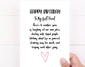 Happy Birthday Card for Best Friend, Funny Sweet Simple Best Friend Birthday Card