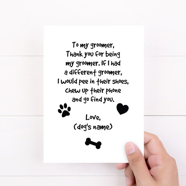 Dog Groomer Gifts, Custom Card, Card From The Dog, Thank You Card