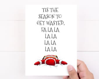 Drunk Santa Holiday Card, Funny Christmas Card, Tis the season, Naughty Cards, Funny Cards