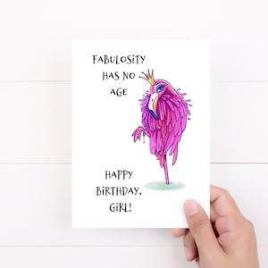 Friend Birthday Card, Happy Birthday Card, Fabulosity has no age,  Best Friend Card, Pink Flamingo