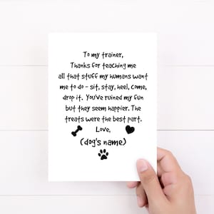 Dog Trainer Gifts, Custom Card, Card From The Dog, Thank You Card