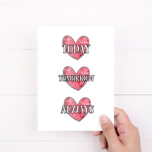 I Love You Card, Simple Card, Today Tomorrow Always, Anniversary Card, Valentine Card, Wedding Day Card, Fiance Valentines Card