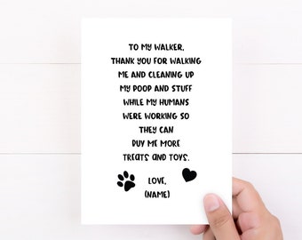 Dog Walker Gifts, Custom Card, Card From The Dog, Dog Walker Card, Thank You Card