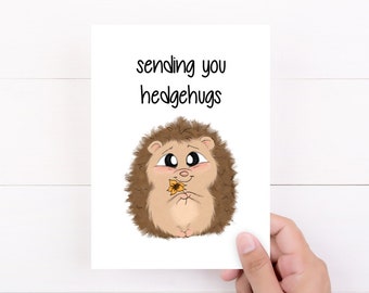 Sending Hedgehugs Card, Cute Hedgehog Card, Miss You Card, Thinking of You Card, Friendship Card