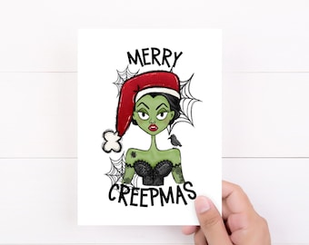Merry Creepmas, Spooky Christmas, Creepy Cute Christmas Card, Funny Holiday Cards