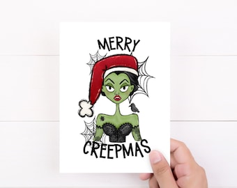 Merry Creepmas, Spooky Christmas, Creepy Cute Christmas Card, Funny Christmas Cards