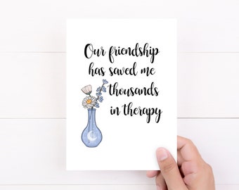 Best Friend Card, Friendship Card, Funny Cards, Unpaid Therapist, Thank You Card