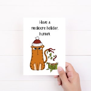 Cat Christmas Cards, Funny Cards, Have A Mediocre Holiday Human, Christmas Cat Card, Funny Holiday Card
