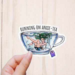 Anxietea Sticker, Tea Stickers, Running On Anxiety, Water Resistant Computer Stickers