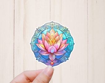 Lotus Sticker, Aesthetic Decorative Stained Glass Effect, Yoga Stickers, Water Resistant