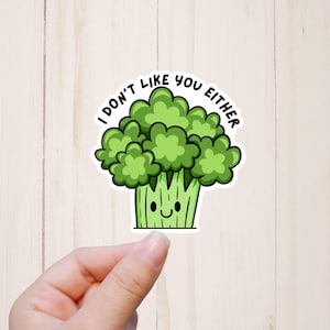 I Don't Like You Either, Funny Broccoli Stickers, Water Resistant Computer Stickers, Food Puns