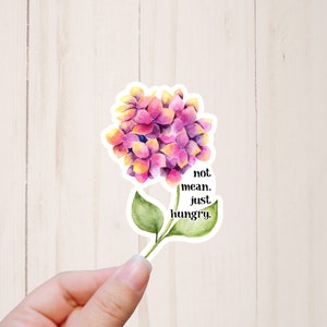 Sarcastic Sticker, Not Mean Just Hungry, Funny Flower Sticker, Best Friend Gift, Naughty Floral, Water Resistant Laptop Sticker