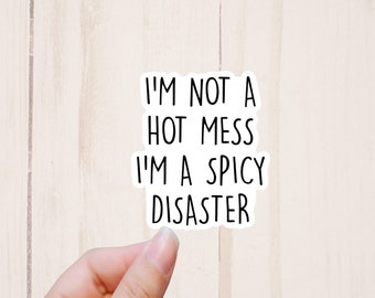I'm Not A Hot Mess I'm A Spicy Disaster Sticker, Funny Quote Stickers, Sarcastic Laptop Sticker