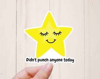 Didn't Punch Anyone Today, Funny Gold Star Sticker, Snarky Stickers, Coworker Gag Gifts, Water Resistant, Laptop Stickers