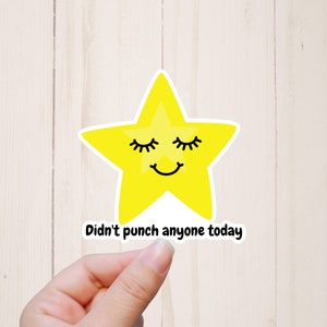 Didn't Punch Anyone Today, Funny Gold Star Sticker, Snarky Stickers, Coworker Gag Gifts, Water Resistant, Laptop Stickers