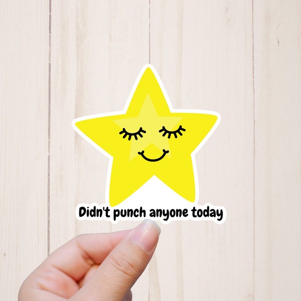 Didn't Punch Anyone Today, Funny Gold Star Sticker, Snarky Stickers, Coworker Gag Gifts, Water Resistant, Laptop Stickers