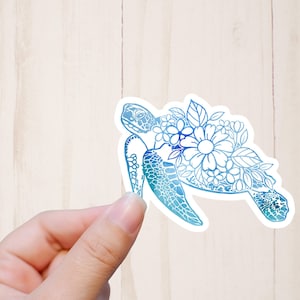 Floral Sea Turtle Sticker, Aesthetic Stickers, Laptop Stickers, Best Friend Gift, Cute Stickers
