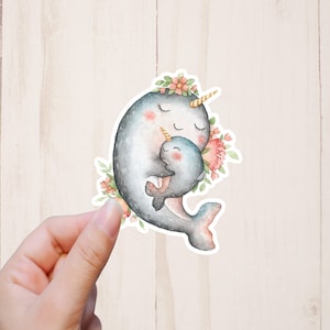 Narwhal Sticker, Cute Animal Sticker, Aesthetic Water Resistant Laptop Sticker