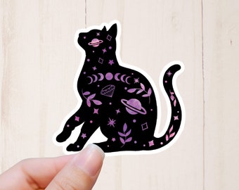 Mystical Cat Sticker, Witchy Vibes, Trippy Stickers, Black Cat Sticker, Halloween Stickers, Water Resistant Stickers