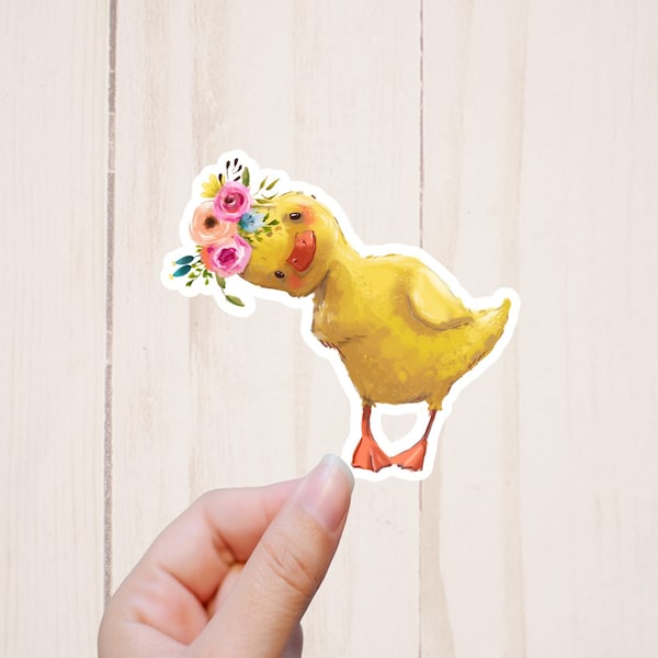 Duck Sticker, Cute Duck with Flower Crown, Animal Aesthetic Stickers