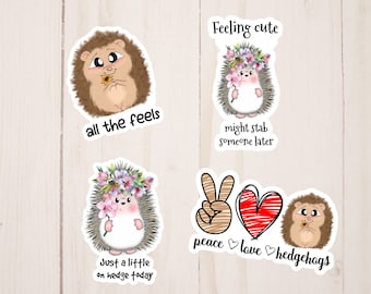 Sticker Set, Hedgehog Stickers Bundle, Feeling Cute, Cute Stickers, Water Resistant Computer Decals