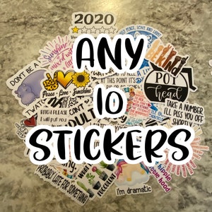 Any 10 Stickers, Sticker Pack Bundle, Choose Your Own Sticker Bundle, Custom Stickers, Funny Stickers, Sarcastic Laptop Sticker