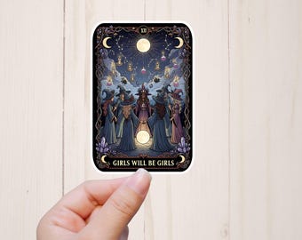 Girls Will Be Girls, Funny Witch Halloween Vibes Sticker, Feminist Women's Rights Laptop Sticker