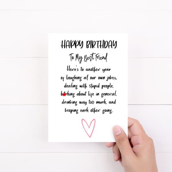Happy Birthday Card for Best Friend, Funny Sweet Simple Best Friend Birthday Card, Mature Adult Humor