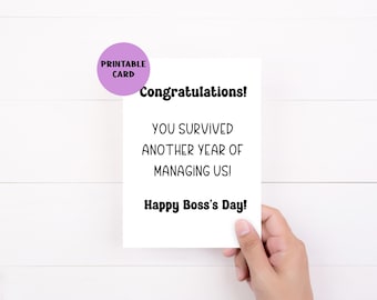 Printable Funny Boss's Day Card, Congratulations You Survived, Boss Appreciation Gift From Group, Instant Download, Boss Day Printable