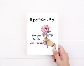 Tarjeta de Feliz Día de la Madre, De Tu Dolor de Culo Favorito, Tarjeta del Día de la Madre De Hija, Tarjetas Divertidas, Humor Adulto Maduro