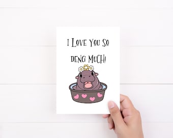 Moo Deng, Funny Baby Pygmy Hippo Love Card, Galentine Card, Valentine Card