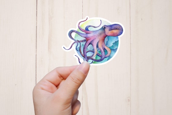 Watercolor Octopus Sticker, Stickers Laptop, Aesthetic Stickers