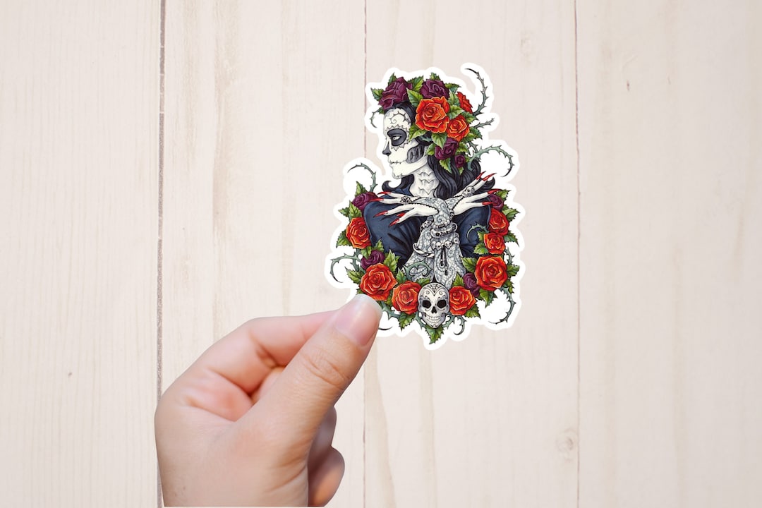 Sugar Skull Girl Sticker, Day of the Dead Sticker, Dia De Los Muertos ...