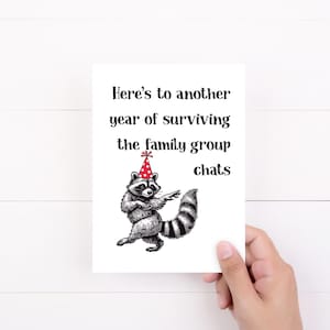 Funny Sibling Birthday Card, Family Humor Card, Sarcastic Cards, Here's To Another Year, Raccoon Birthday Card for Sister