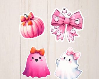 Pink Halloween Coquette Stickers Set, Pink Ghost