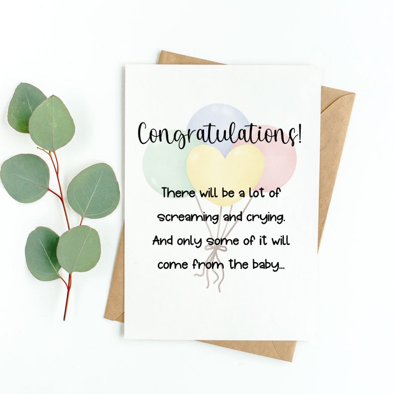 Baby Card, Screaming and Crying, Congratulations Baby Card, Push Card ...