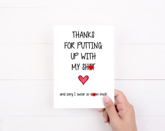 Tarjeta divertida para el Día de la Madre, "Gracias por aguantarme", "Gracias por disculparme" para una amiga, "Tarjeta de cumpleaños para mamá", "Humor para adultos maduros"
