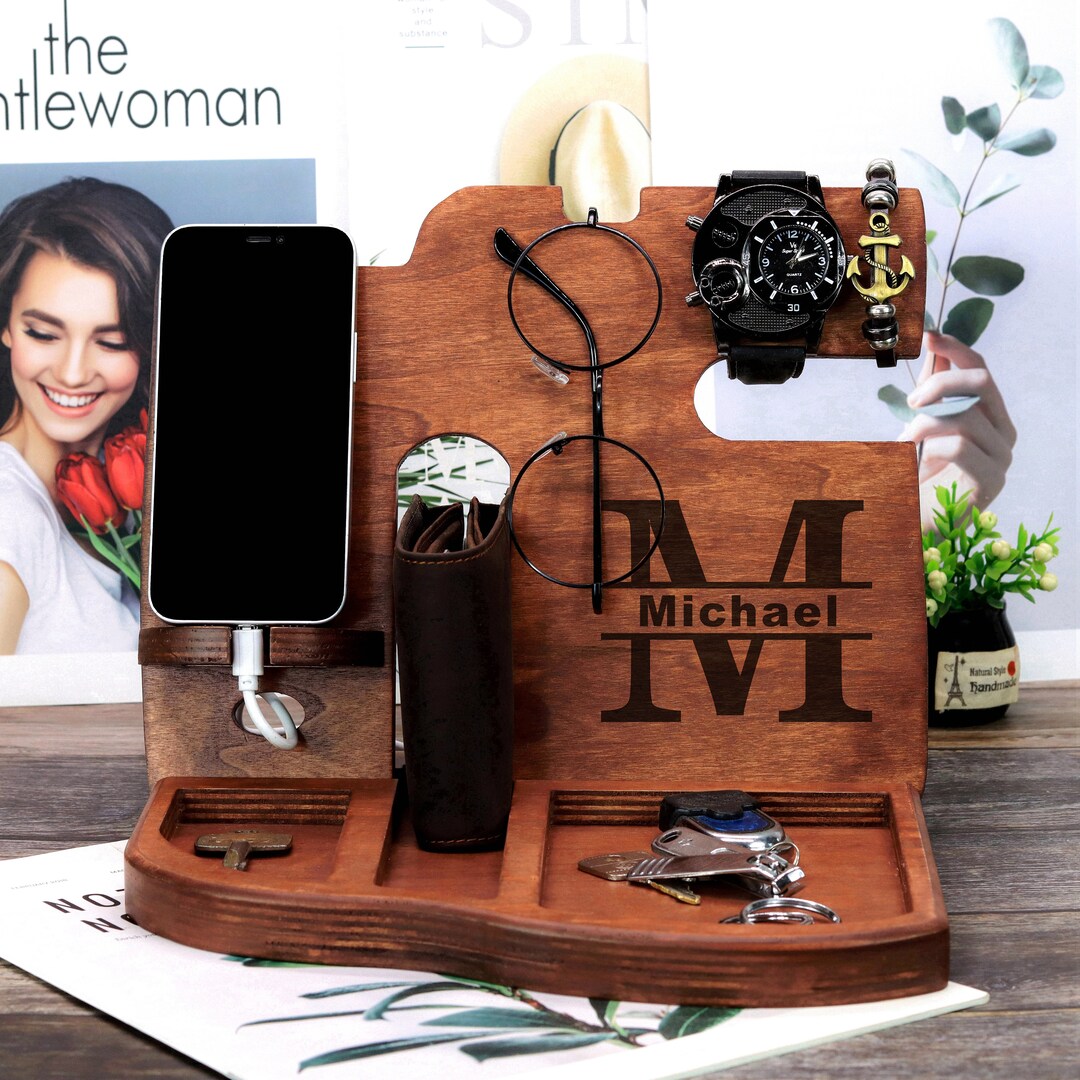 Phone Dock Nightstand Valet Personalized Giftdad Gift Dad Etsy