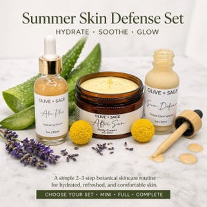 natural summer skincare set with zinc face oil aloe vera serum and after sun cream