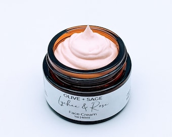 Lychee Rose Face Cream Organic Moisturizer for Dry Sensitive Skin Lightweight Botanical Face Cream with Rose Otto and Squalane