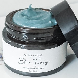 crème pour le visage à la tanaisie bleue - Hydratant calmant bio pour peau sensible et sujette aux rougeurs | Non comédogène