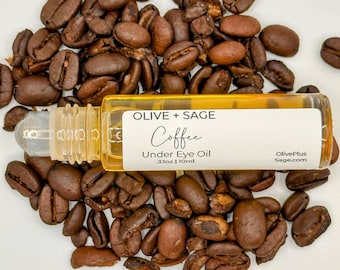 Sérum para el contorno de ojos – Roll-on para ojos para mejorar la apariencia de las ojeras / Cuidado natural de los ojos con café, bayas de goji y vitamina E / Aceite hidratante para ojos