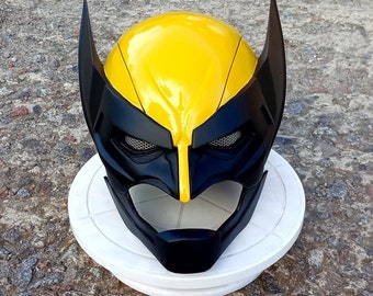 Wolverine Inspired Battle Cowl Helmet Hand Painted Wearable Prop with LED Eyes Superhero Mask for Comic Con Halloween, LARP Costume Gift