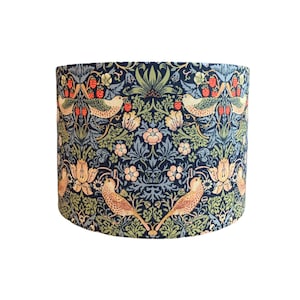 William Morris Lampshade, Flower Floral Print, Strawberry Thief, Botanical, Tropical, Jungle, Blue, Green, Fabric Lamp Shade, 20, 30cm, Gift