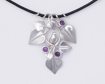 Silver Dove nestled in the branches with Purple Amethyst Pendant