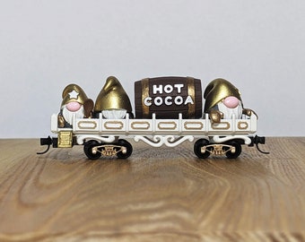 Gnomes in Cocoa Bliss N-scale Train Car (white), North Pole Railway Christmas Rolling Stock with Knuckle Couplers