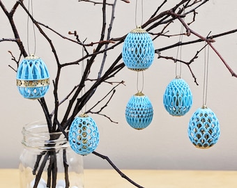 Easter Egg Ornaments – Light Blue (Set of 6), Egg Tree Ornaments, Spring Decorations.
