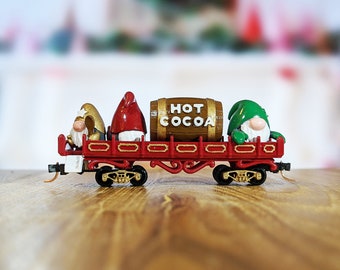 Gnomes in Cocoa Bliss N-scale Train Car (red), North Pole Railway Christmas Rolling Stock with Knuckle Couplers