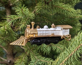Train Ornament (White & Gold), Christmas Ornament, Steam Train Ornament, Christmas decoration, Christmas Tree Ornament, Locomotive Ornament